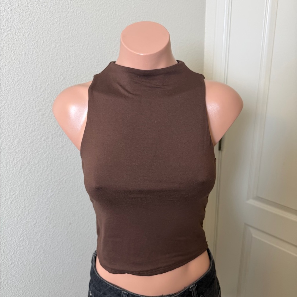 Sincerely Jules Brown High Neck Cropped Tank Top